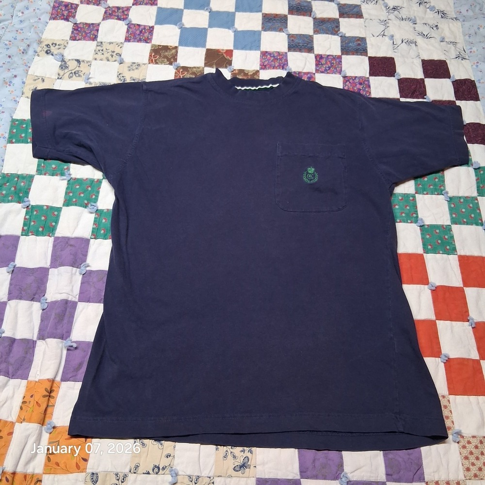 * Vintage Chaps Ralph Lauren Pocket T Shirt Size Medium Dark Navy Blue 90s Y2K‎